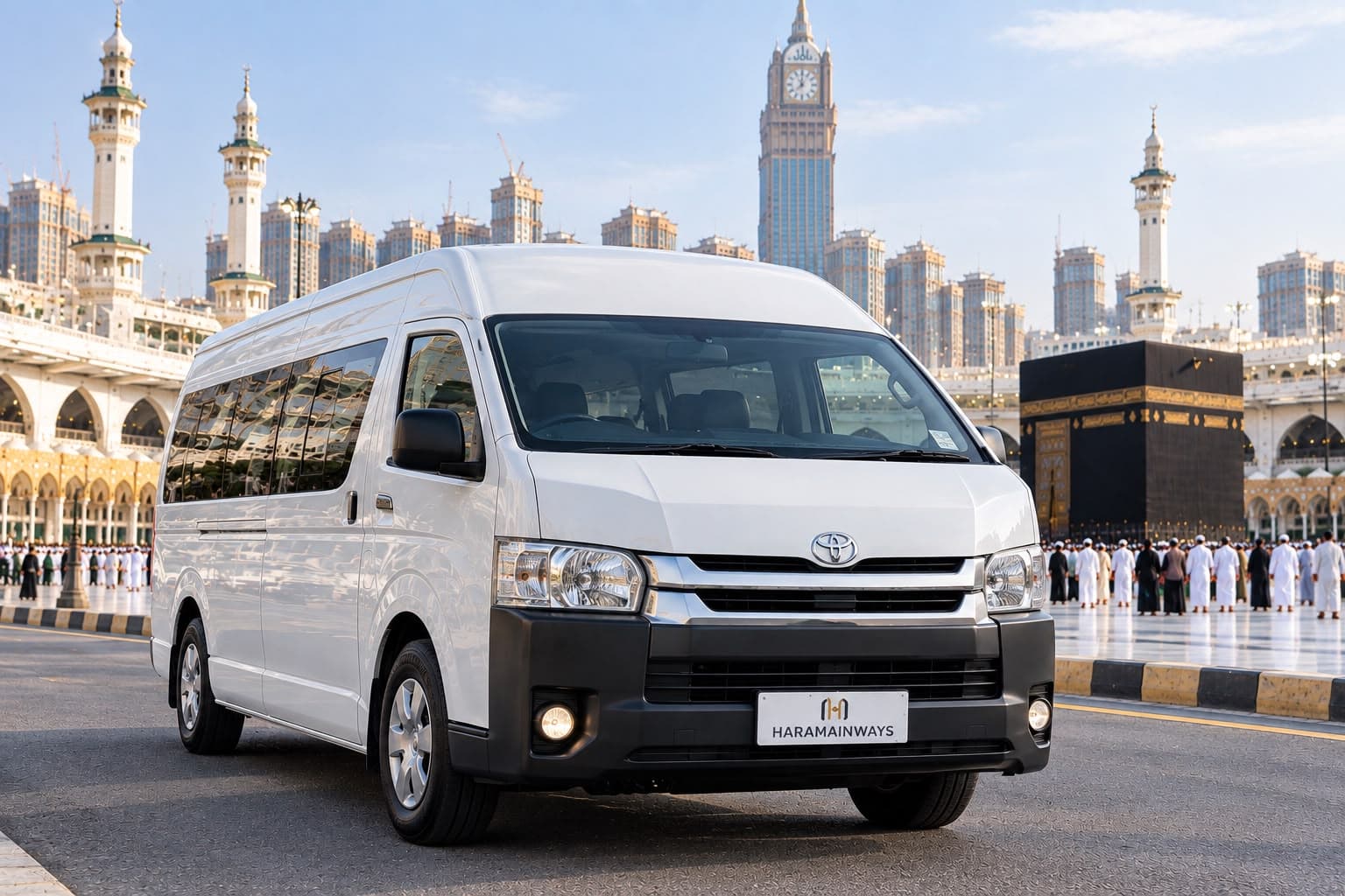 White Toyota HiAce 2019 passenger van for Haramain transport